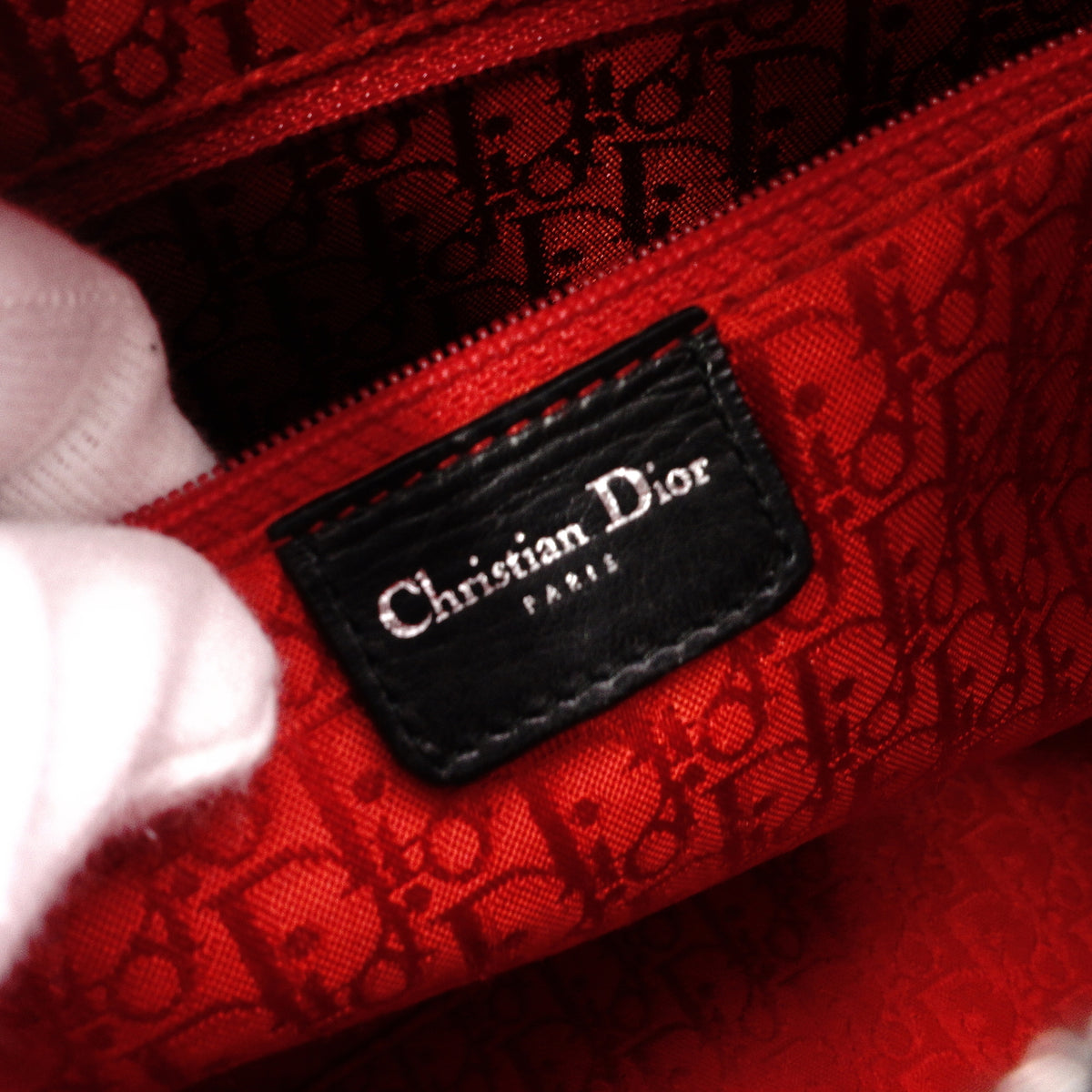 Christian Dior Lady Dior Handbag, Leather, Black, Women's, Silver Hardware, CD