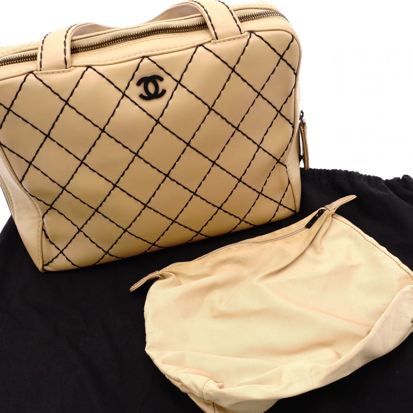 CHANEL Wild Stitch Shoulder Bag, Leather, Beige, Vintage