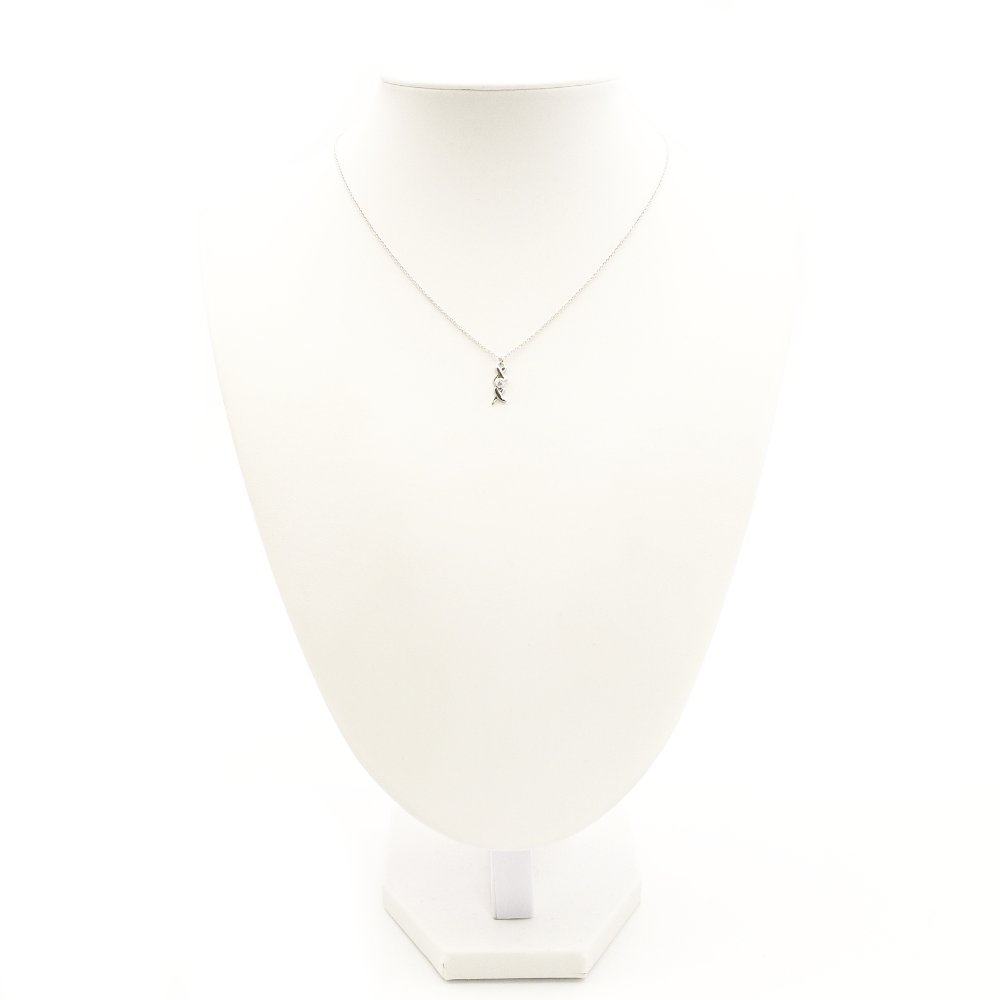 Tiffany & Co. Love & Kiss Diamond Necklace 18K White Gold 1P Diamond WG Approx. 1.9g Silver 7-10-033