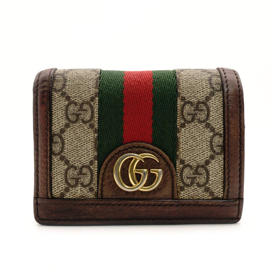 GUCCI Off-Dia Mini Wallet GG Canvas Sherry Line Bifold Wallet GG Logo PVC Leather 7-9-659