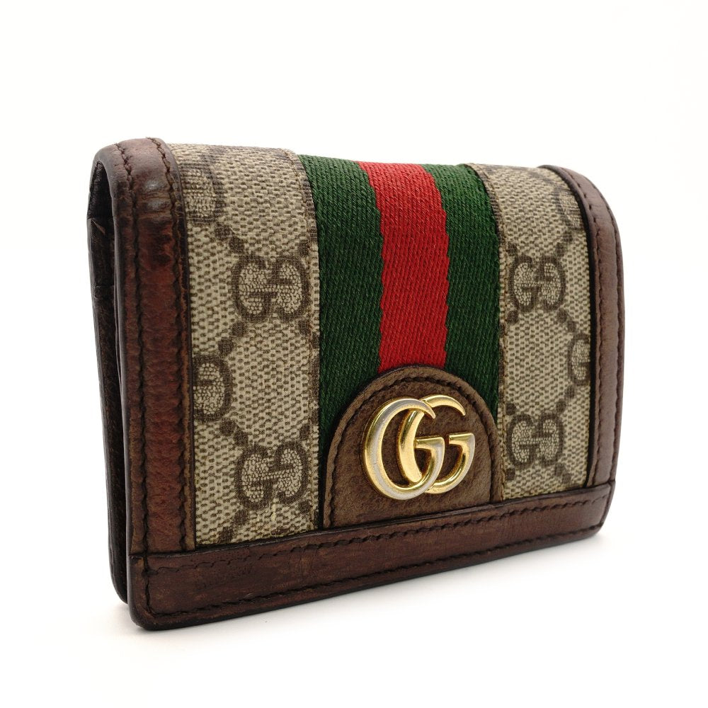 GUCCI Off-Dia Mini Wallet GG Canvas Sherry Line Bifold Wallet GG Logo PVC Leather 7-9-659