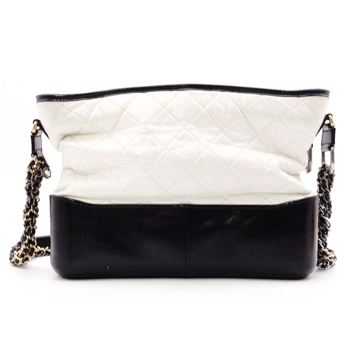 CHANEL Gabrielle de Chanel Shoulder Bag, Leather, White, Black, Women's, Gold and Silver Hardware, CC Logo