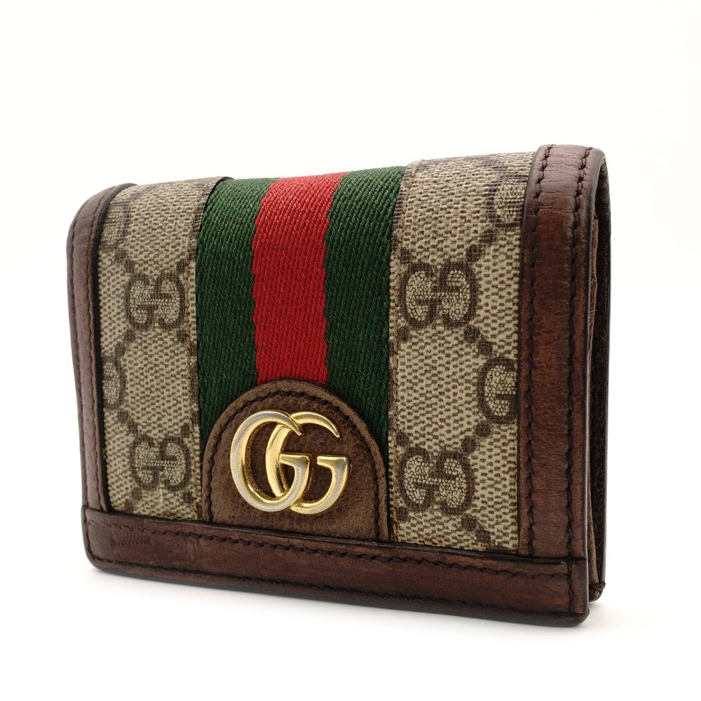 GUCCI Off-Dia Mini Wallet GG Canvas Sherry Line Bifold Wallet GG Logo PVC Leather 7-9-659