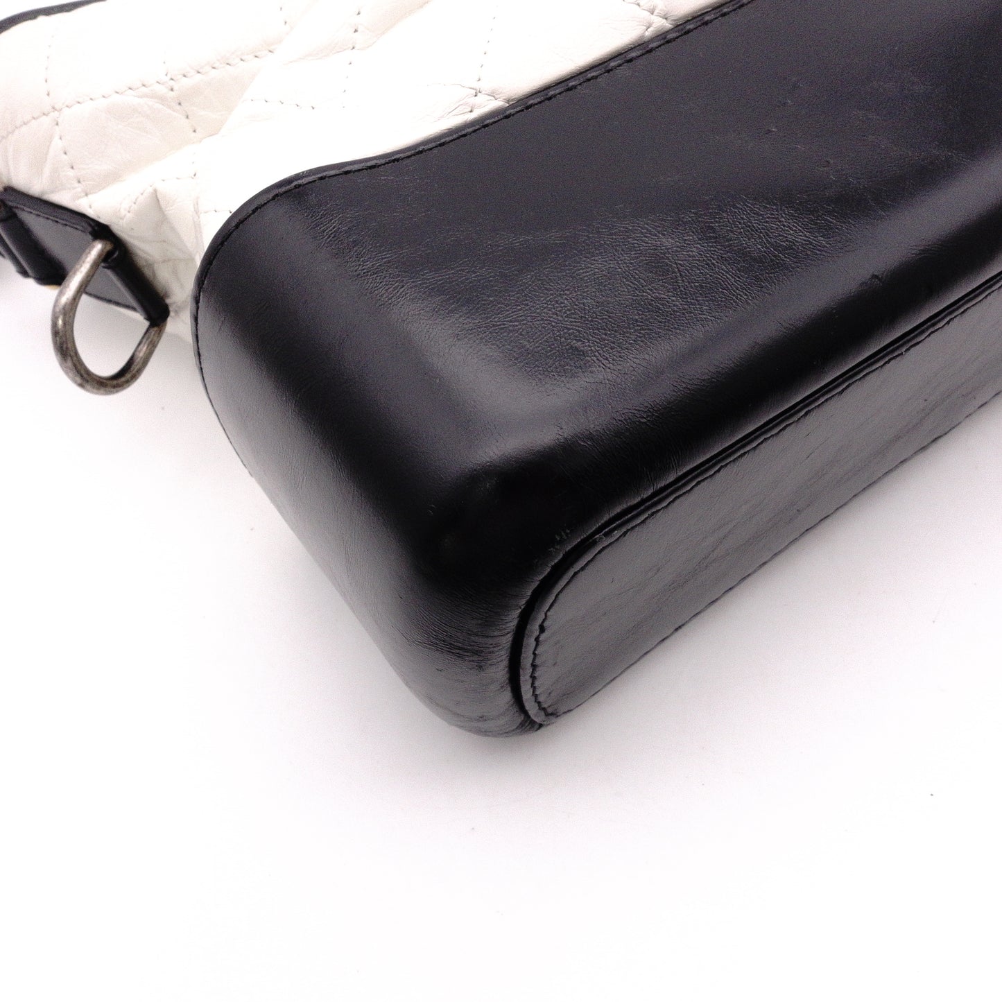 CHANEL Gabrielle de Chanel Shoulder Bag, Leather, White, Black, Women's, Gold and Silver Hardware, CC Logo