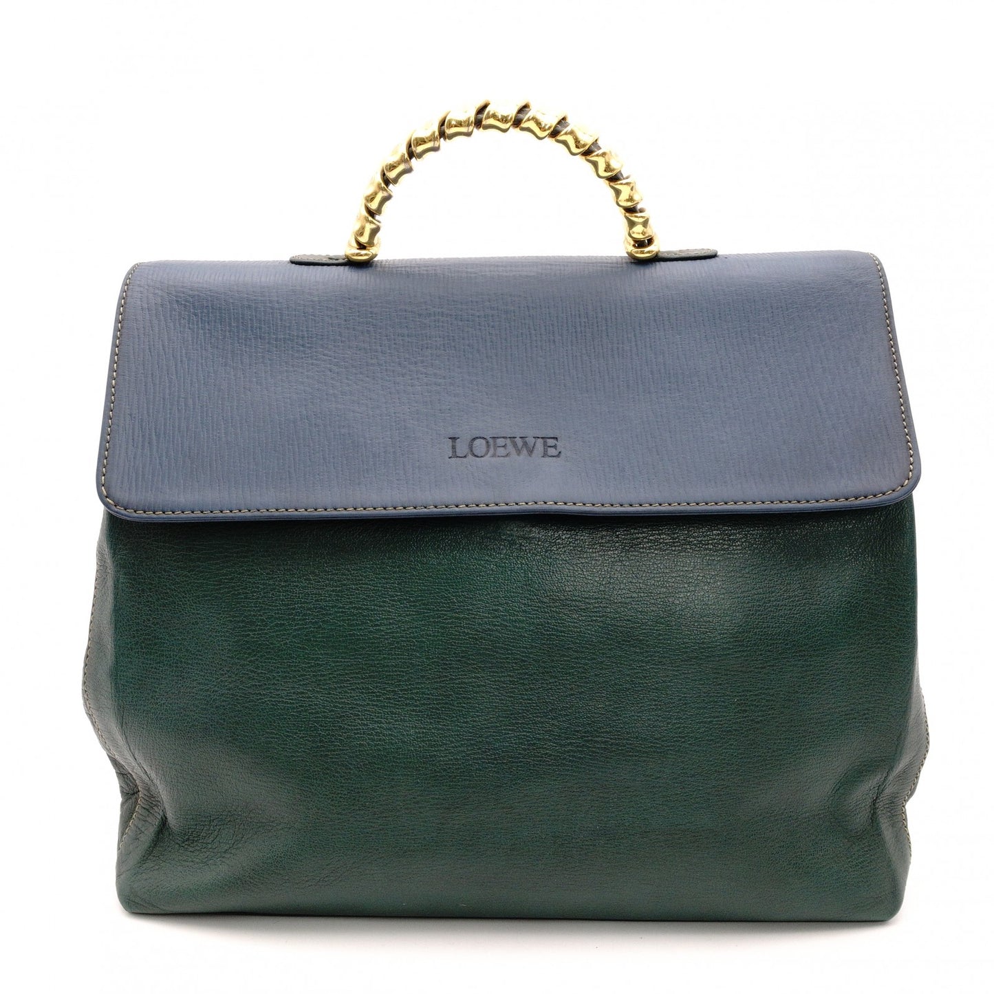LOEWE Velasquez Handbag 2-Way Leather Blue x Green Shoulder R8020081