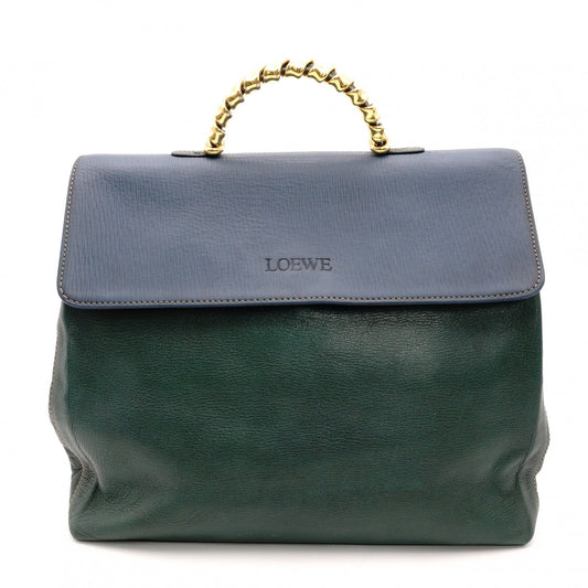 LOEWE Velasquez Handbag 2-Way Leather Blue x Green Shoulder R8020081
