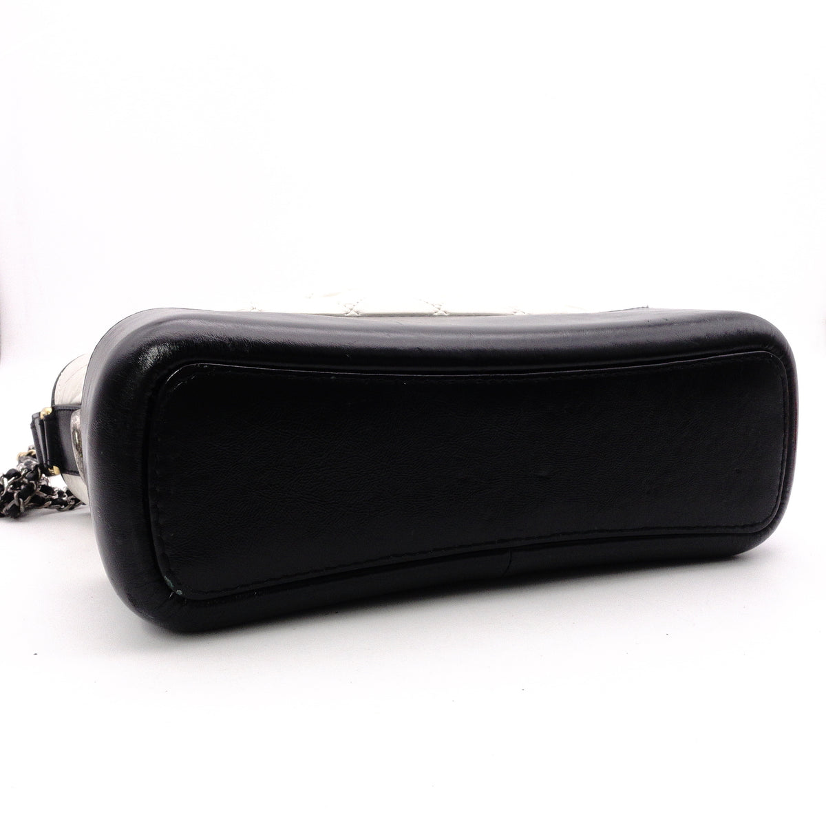 CHANEL Gabrielle de Chanel Shoulder Bag, Leather, White, Black, Women's, Gold and Silver Hardware, CC Logo