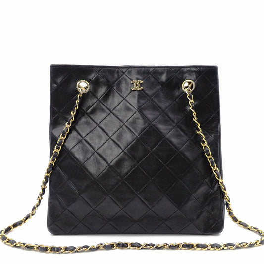 CHANEL Vintage Matelassé Shoulder Bag, Leather, Black with Gold Hardware