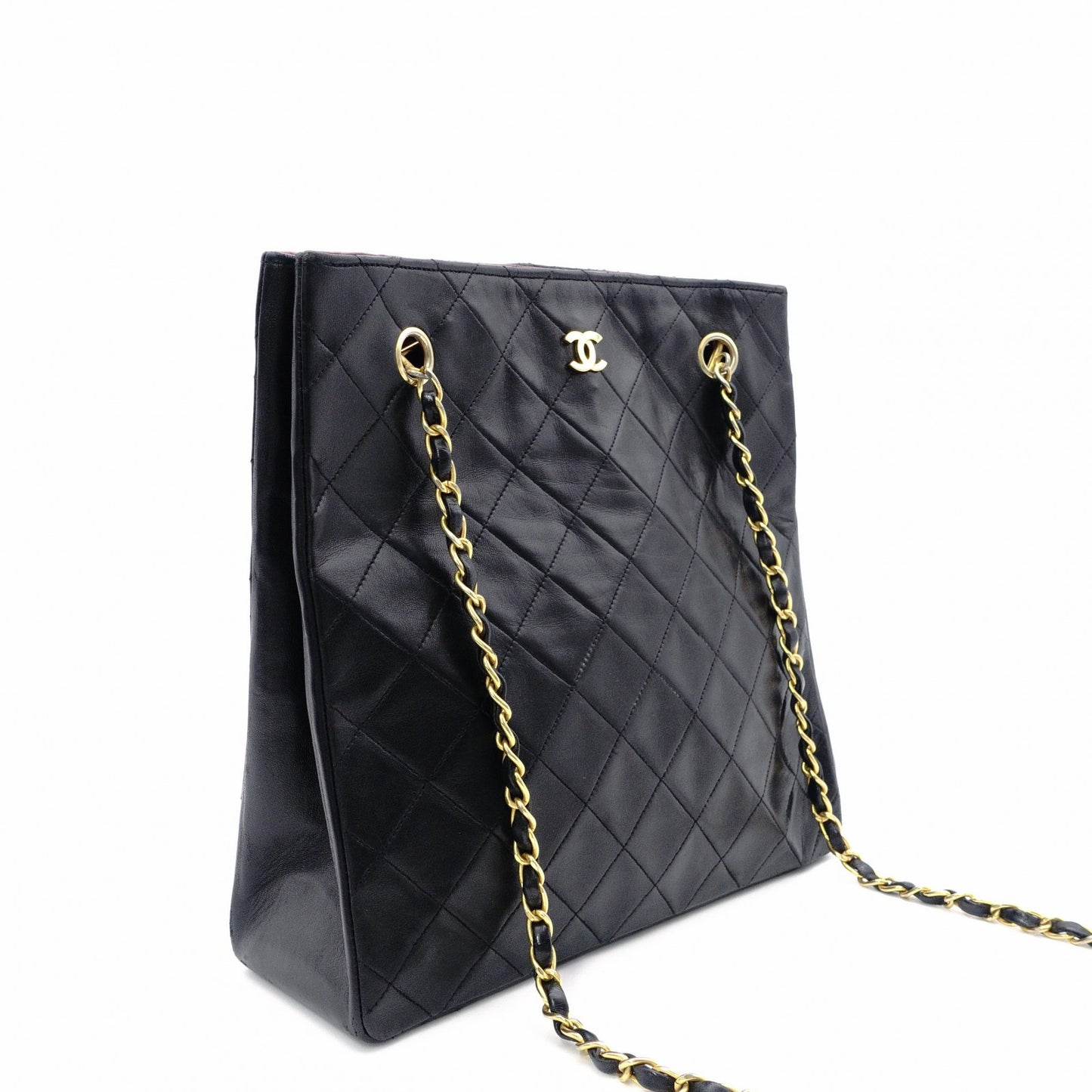 CHANEL Vintage Matelassé Shoulder Bag, Leather, Black with Gold Hardware
