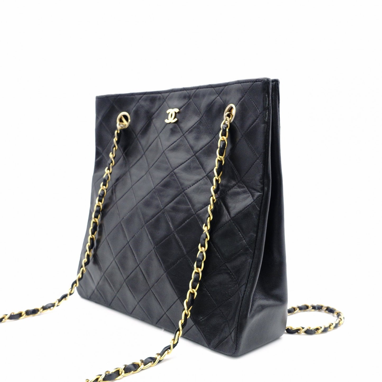 CHANEL Vintage Matelassé Shoulder Bag, Leather, Black with Gold Hardware