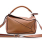 LOEWE Puzzle Small Handbag, Leather, Brown, Women's, 2-Way, Silver Hardware, Brown, Logo