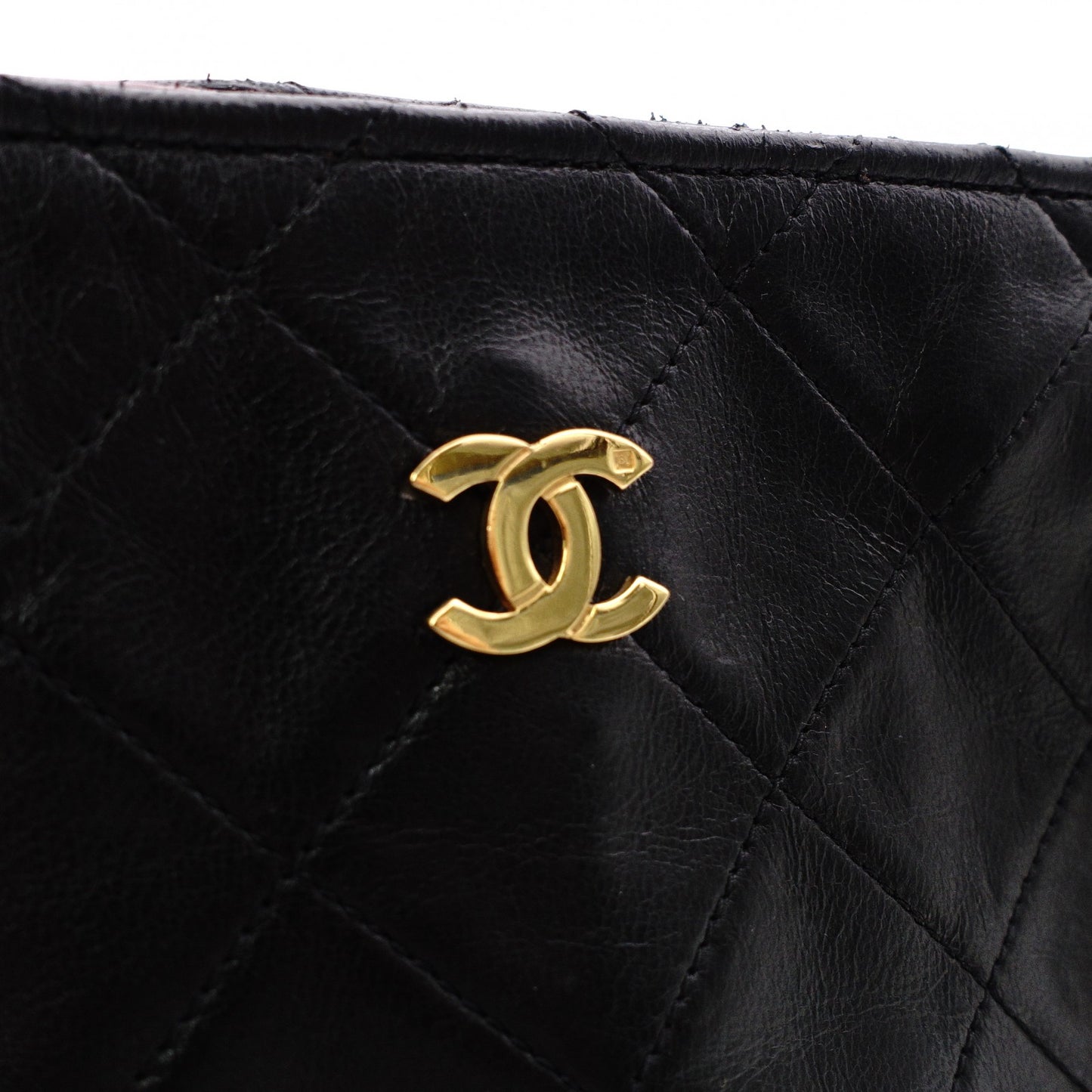 CHANEL Vintage Matelassé Shoulder Bag, Leather, Black with Gold Hardware