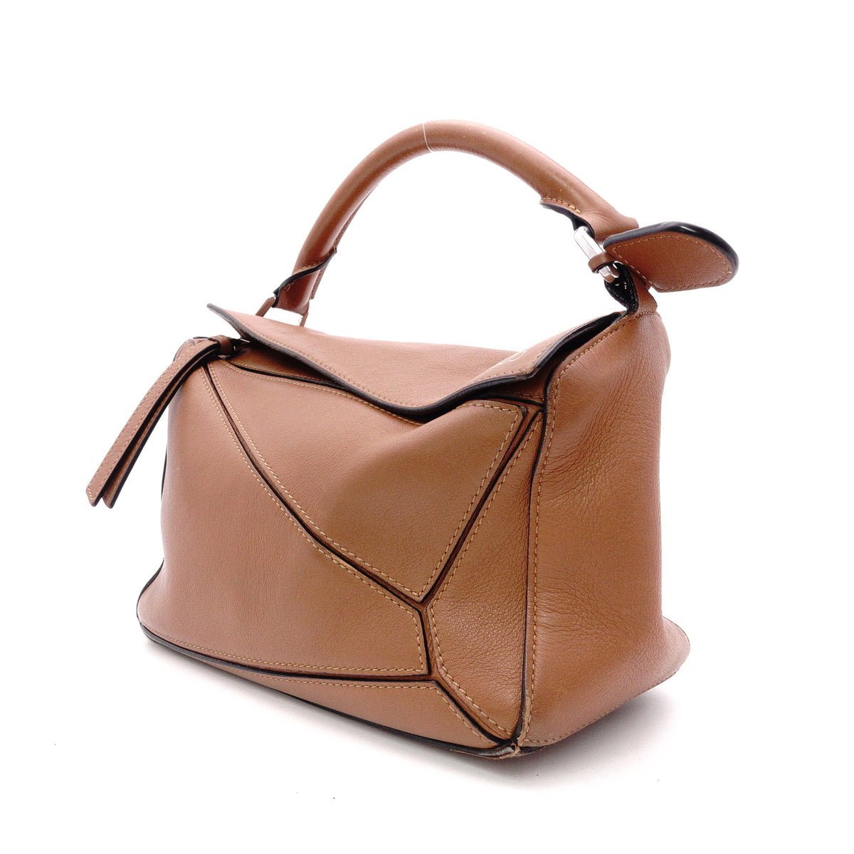 LOEWE Puzzle Small Handbag, Leather, Brown, Women's, 2-Way, Silver Hardware, Brown, Logo