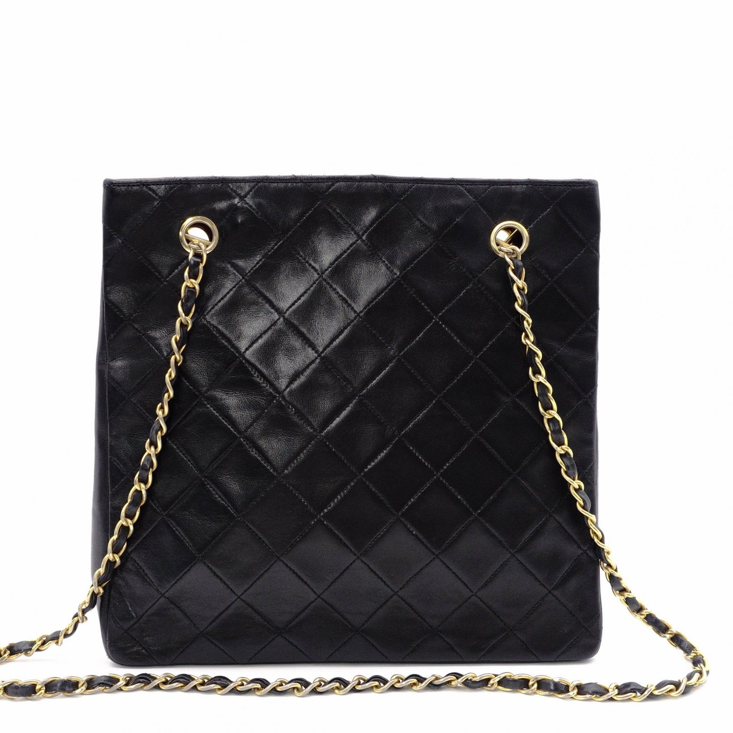 CHANEL Vintage Matelassé Shoulder Bag, Leather, Black with Gold Hardware