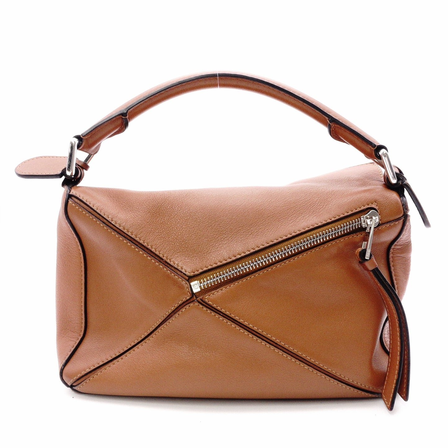 LOEWE Puzzle Small Handbag, Leather, Brown, Women's, 2-Way, Silver Hardware, Brown, Logo