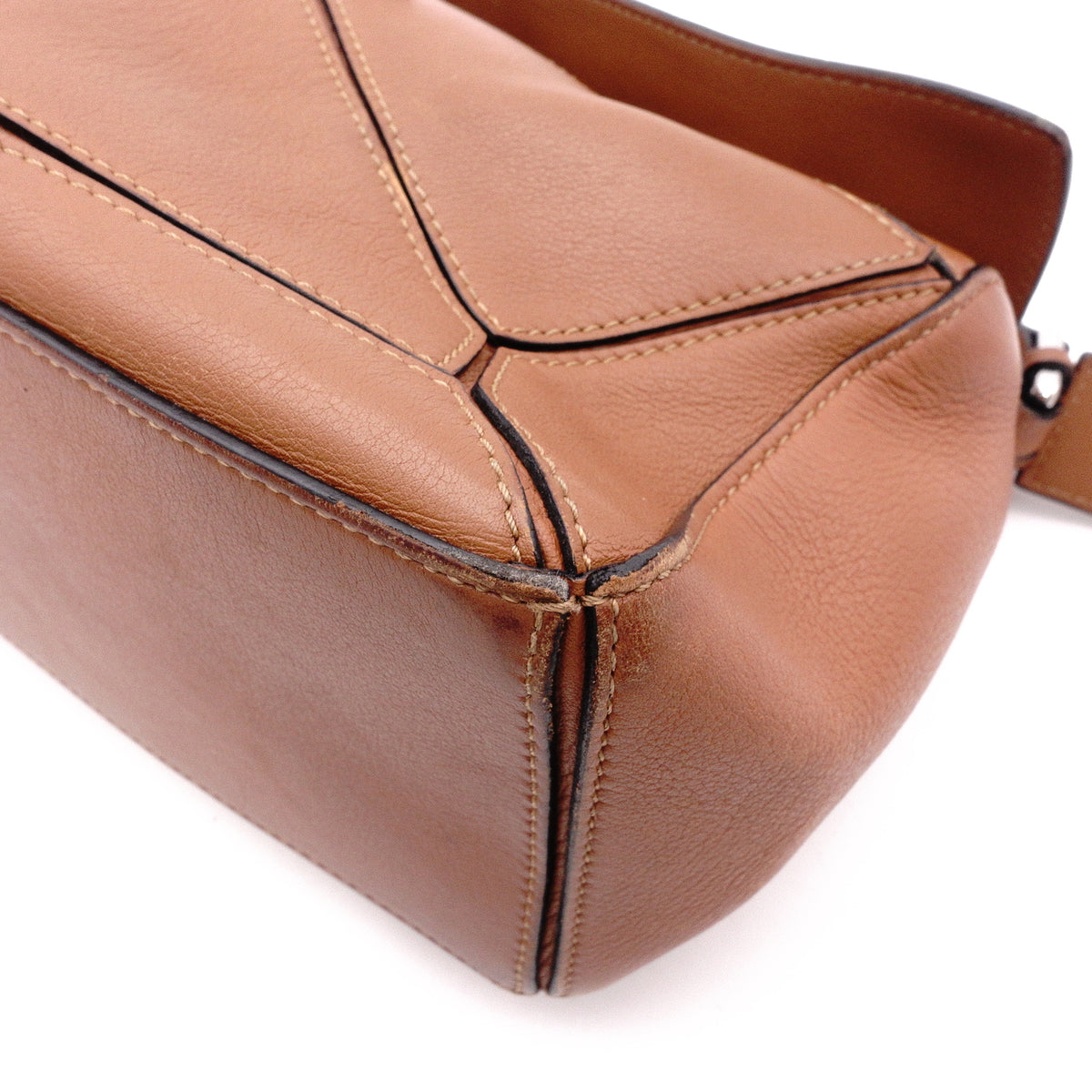 LOEWE Puzzle Small Handbag, Leather, Brown, Women's, 2-Way, Silver Hardware, Brown, Logo