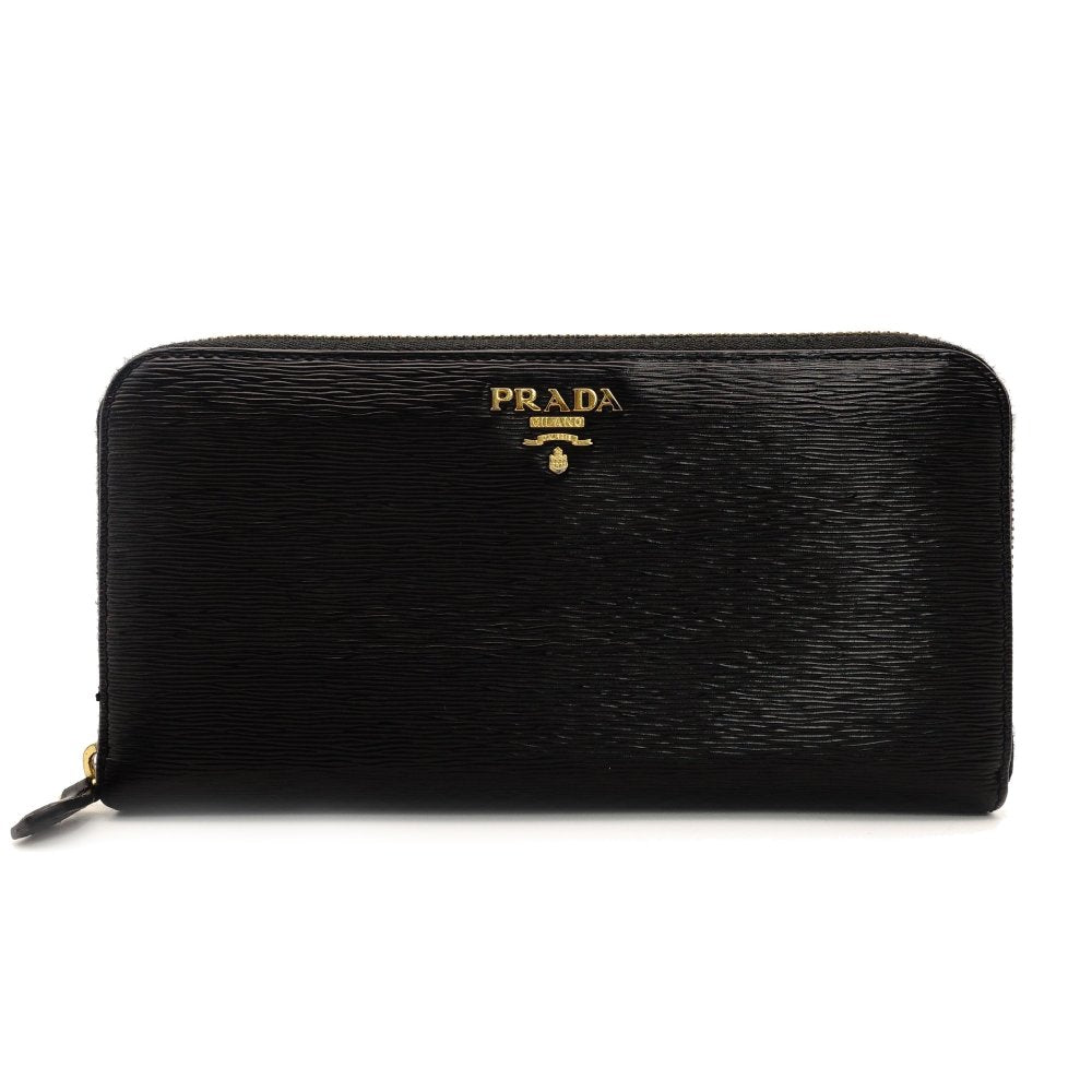 PRADA Long Wallet Saffiano Black Leather Black Wallet 7-8-055