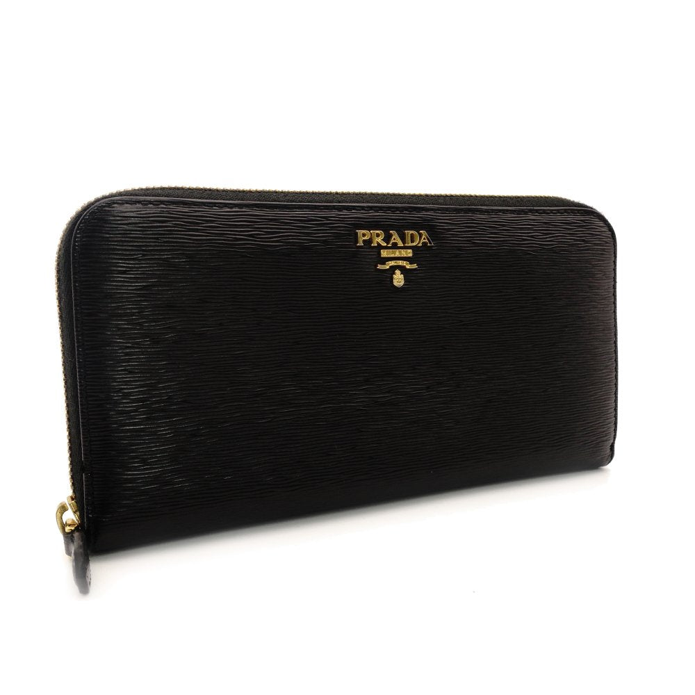 PRADA Long Wallet Saffiano Black Leather Black Wallet 7-8-055