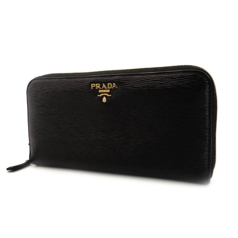 PRADA Long Wallet Saffiano Black Leather Black Wallet 7-8-055