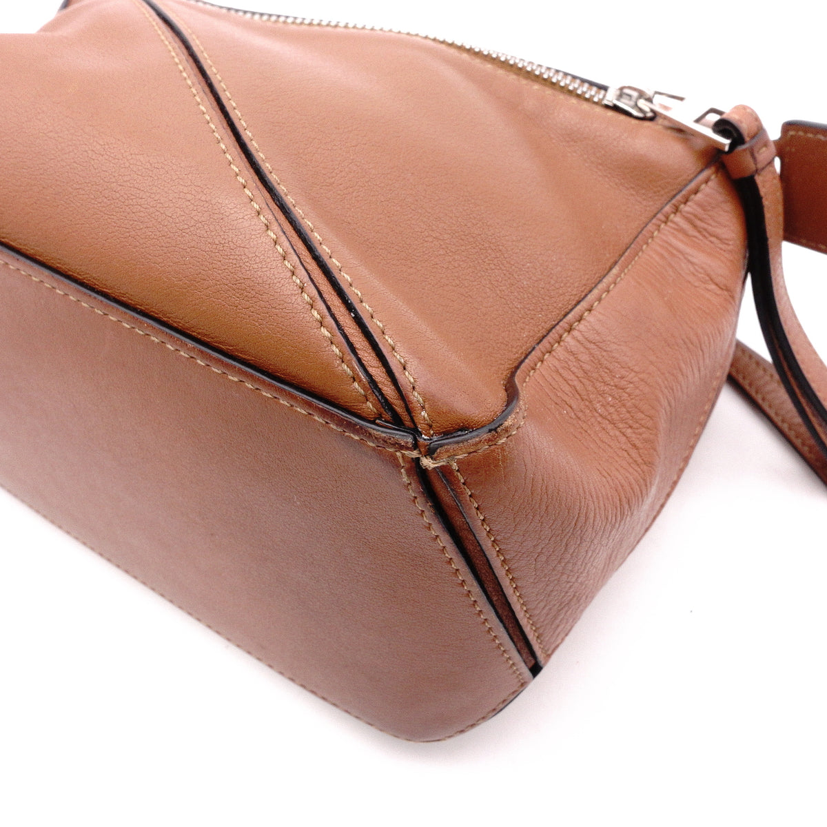 LOEWE Puzzle Small Handbag, Leather, Brown, Women's, 2-Way, Silver Hardware, Brown, Logo