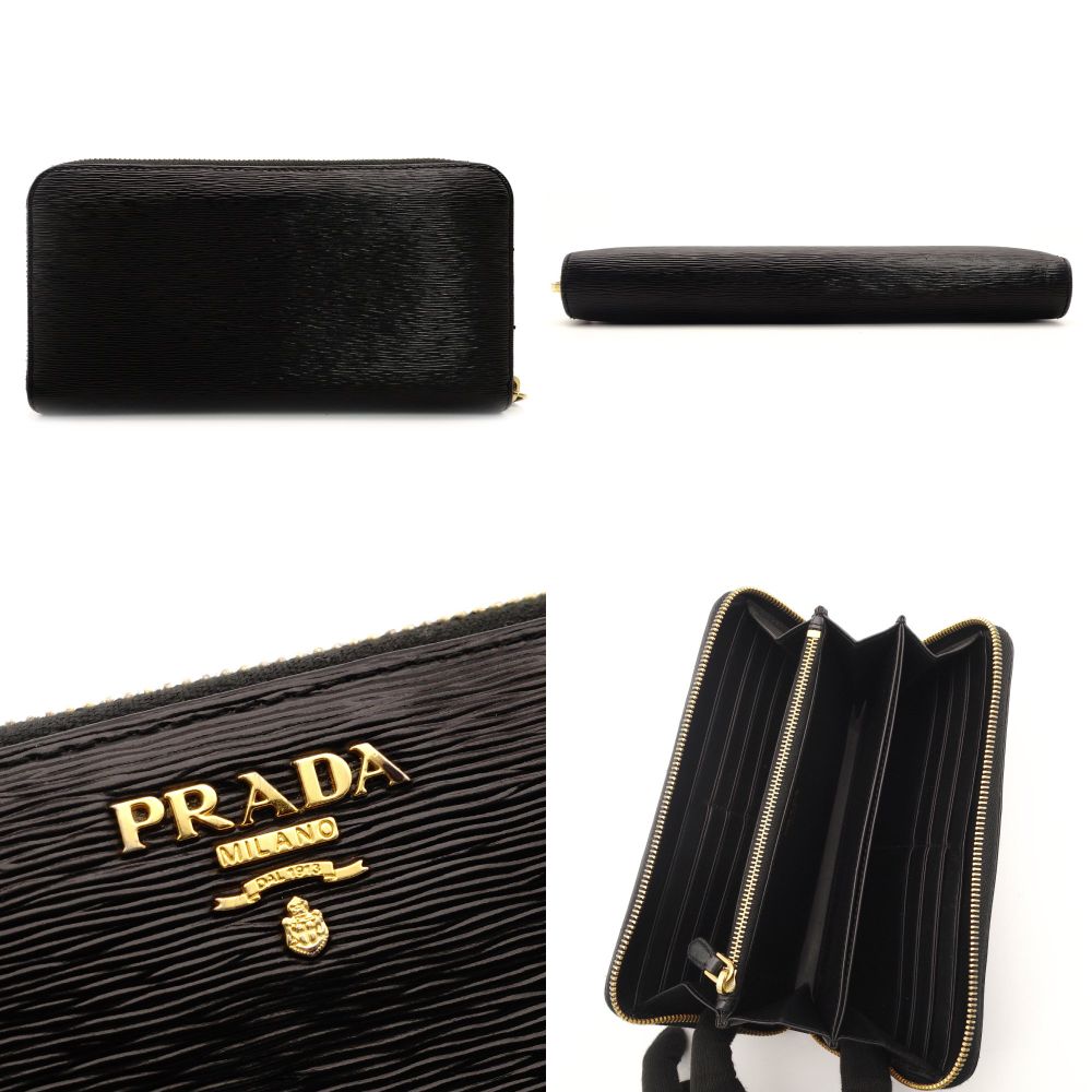 PRADA Long Wallet Saffiano Black Leather Black Wallet 7-8-055
