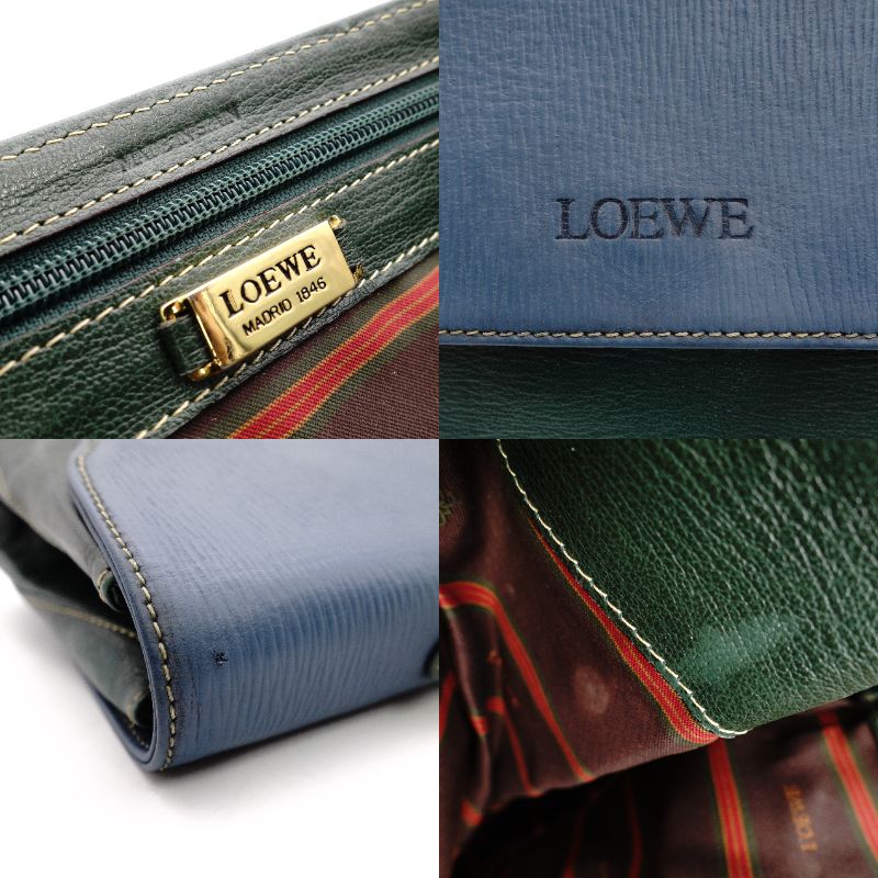 LOEWE Velasquez Handbag 2-Way Leather Blue x Green Shoulder R8020081