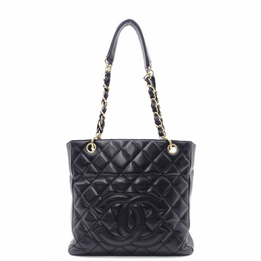 CHANEL PST Matelassé Shoulder Bag, Leather, Black with Gold Hardware