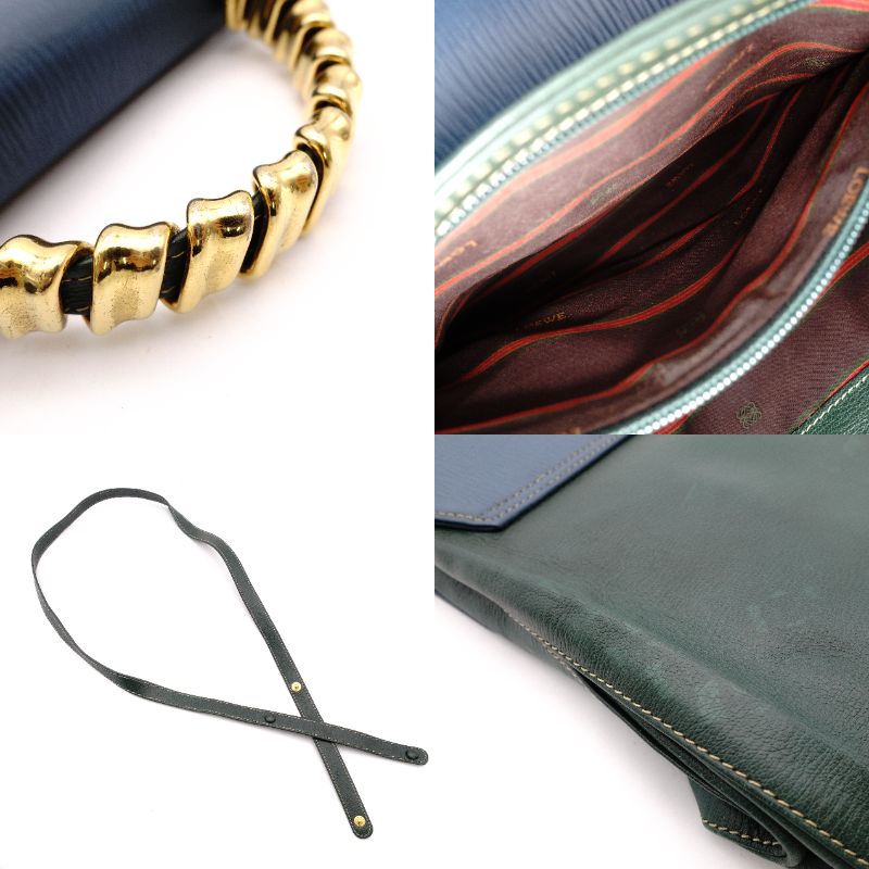 LOEWE Velasquez Handbag 2-Way Leather Blue x Green Shoulder R8020081