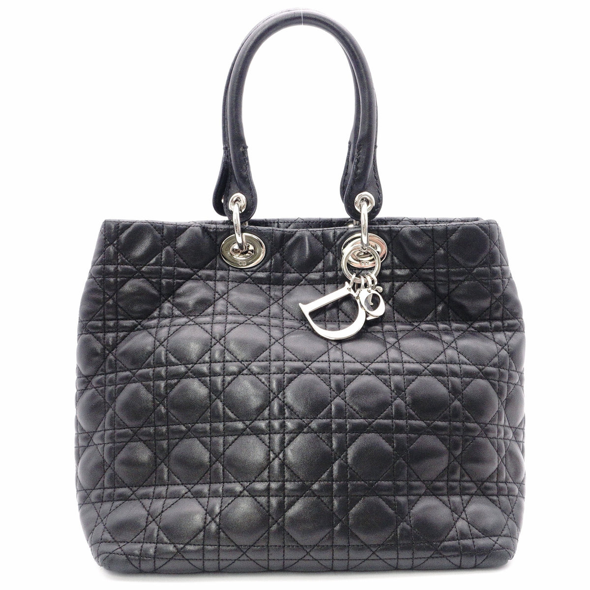 DIOR Canage Shoulder Bag, Leather, Black, Women's, Silver Hardware, Black Logo