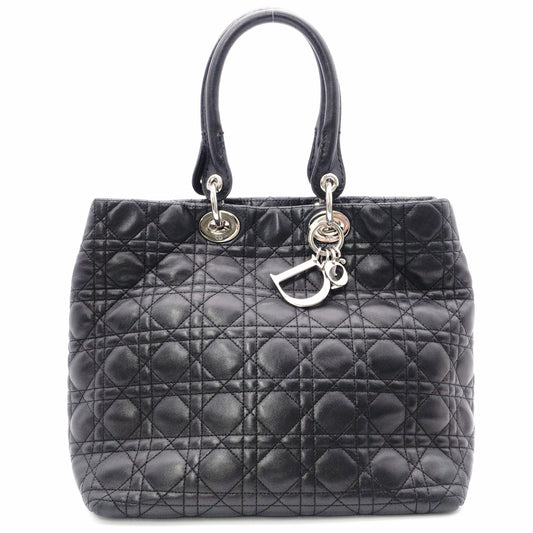 DIOR Canage Shoulder Bag, Leather, Black, Women's, Silver Hardware, Black Logo