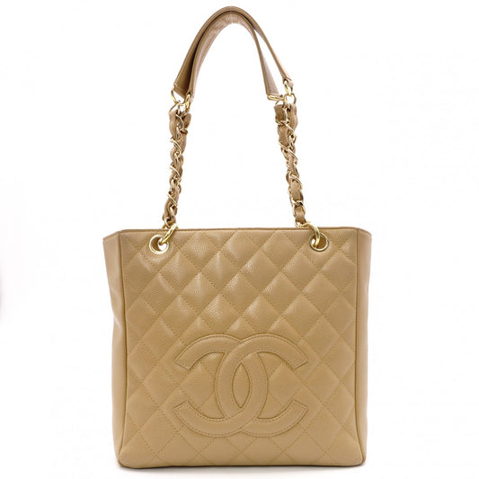 CHANEL PST Matelassé Shoulder Bag, Leather, Beige, Gold Hardware