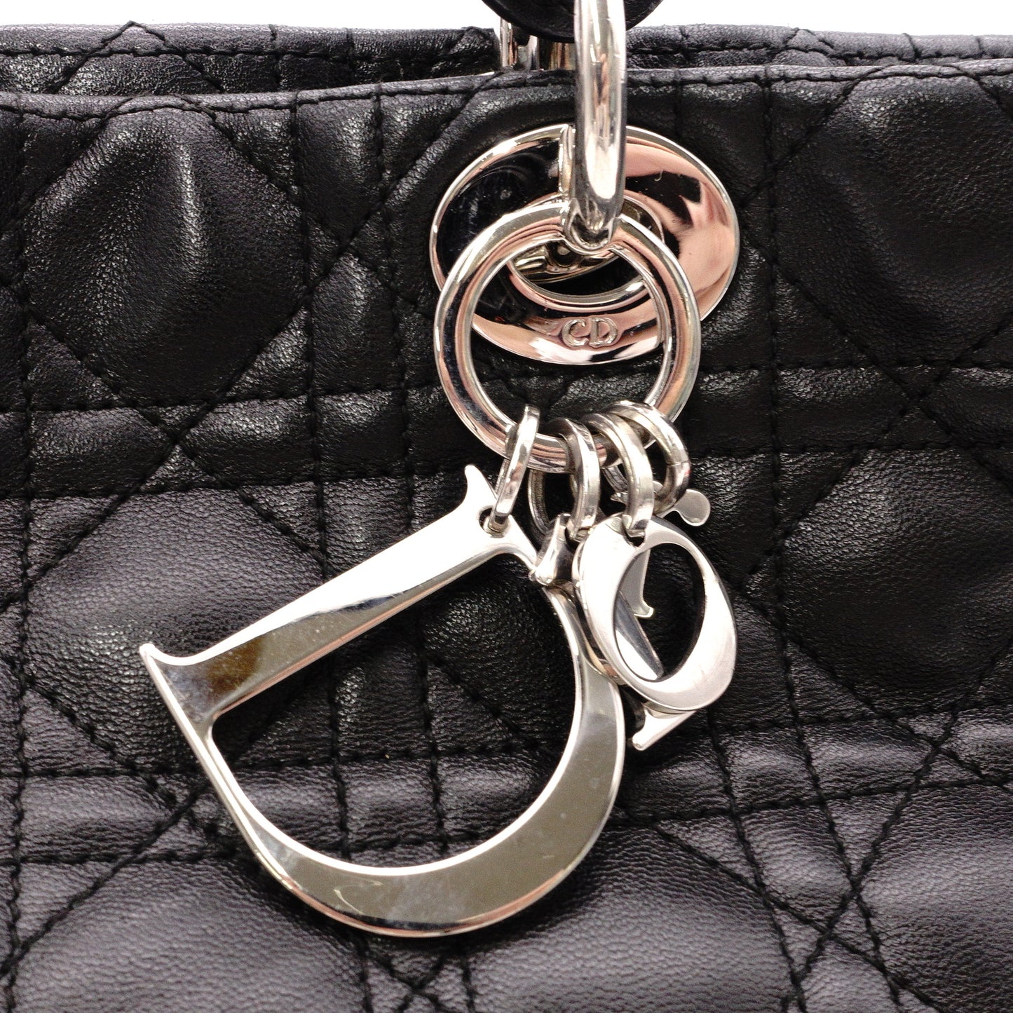 DIOR Canage Shoulder Bag, Leather, Black, Women's, Silver Hardware, Black Logo