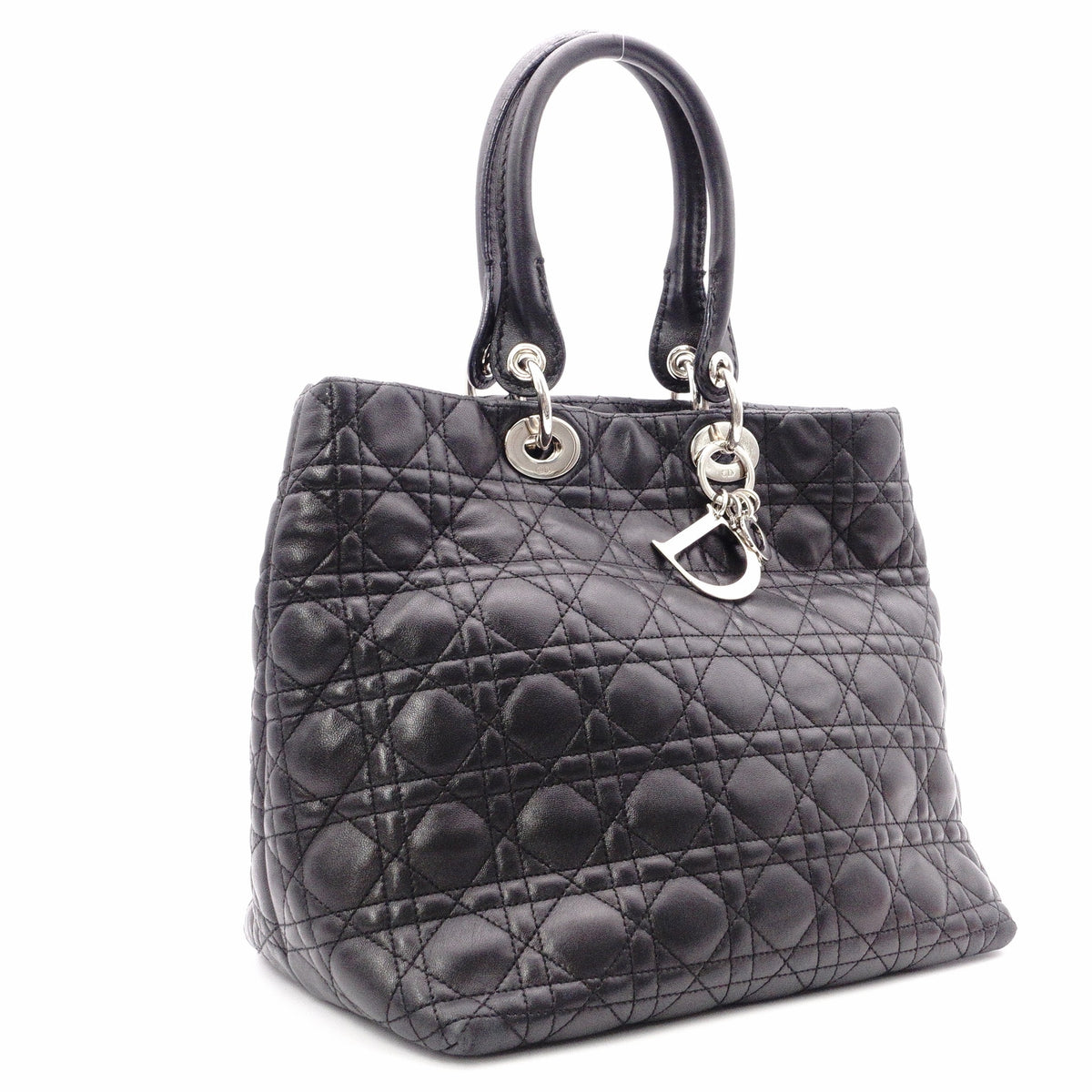 DIOR Canage Shoulder Bag, Leather, Black, Women's, Silver Hardware, Black Logo