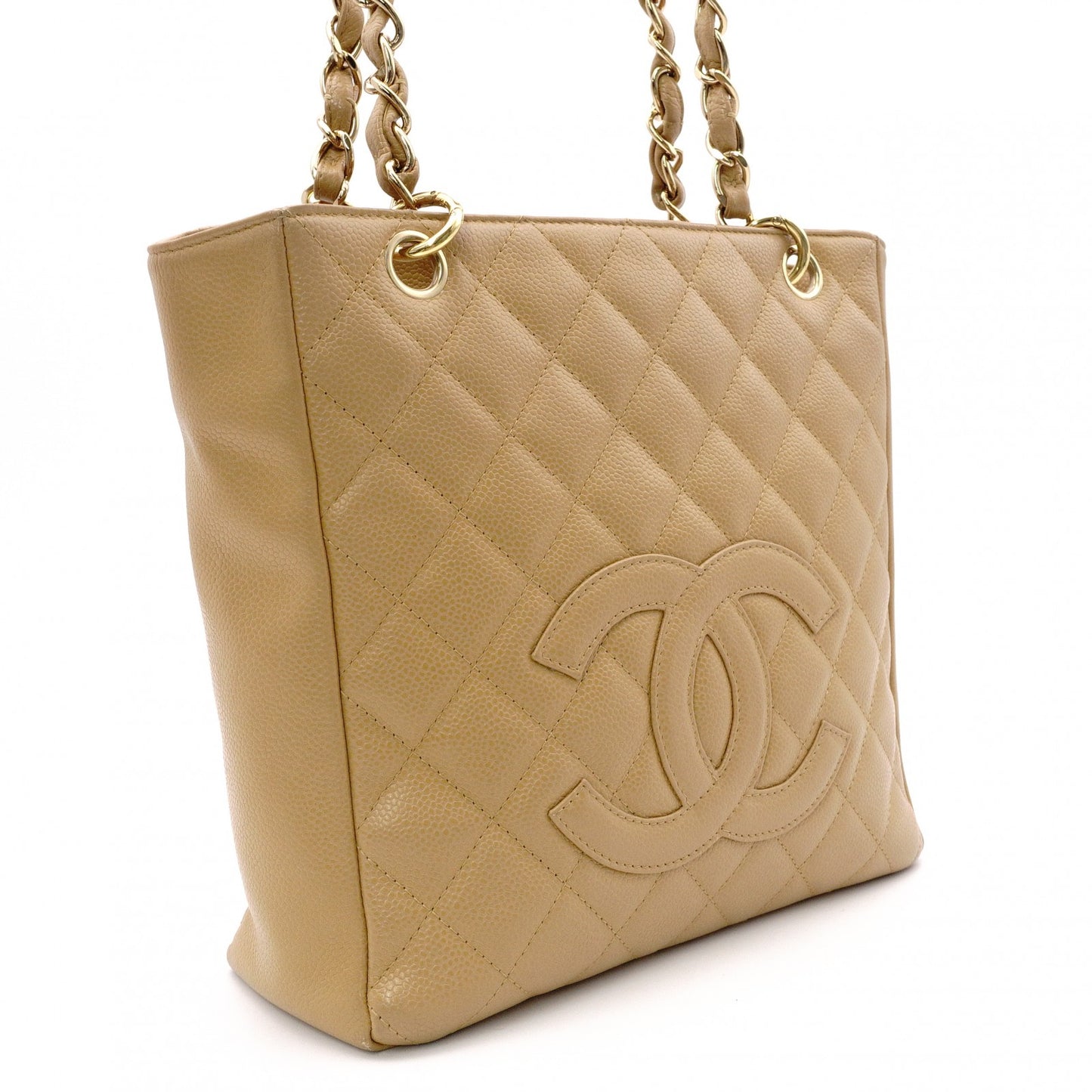 CHANEL PST Matelassé Shoulder Bag, Leather, Beige, Gold Hardware