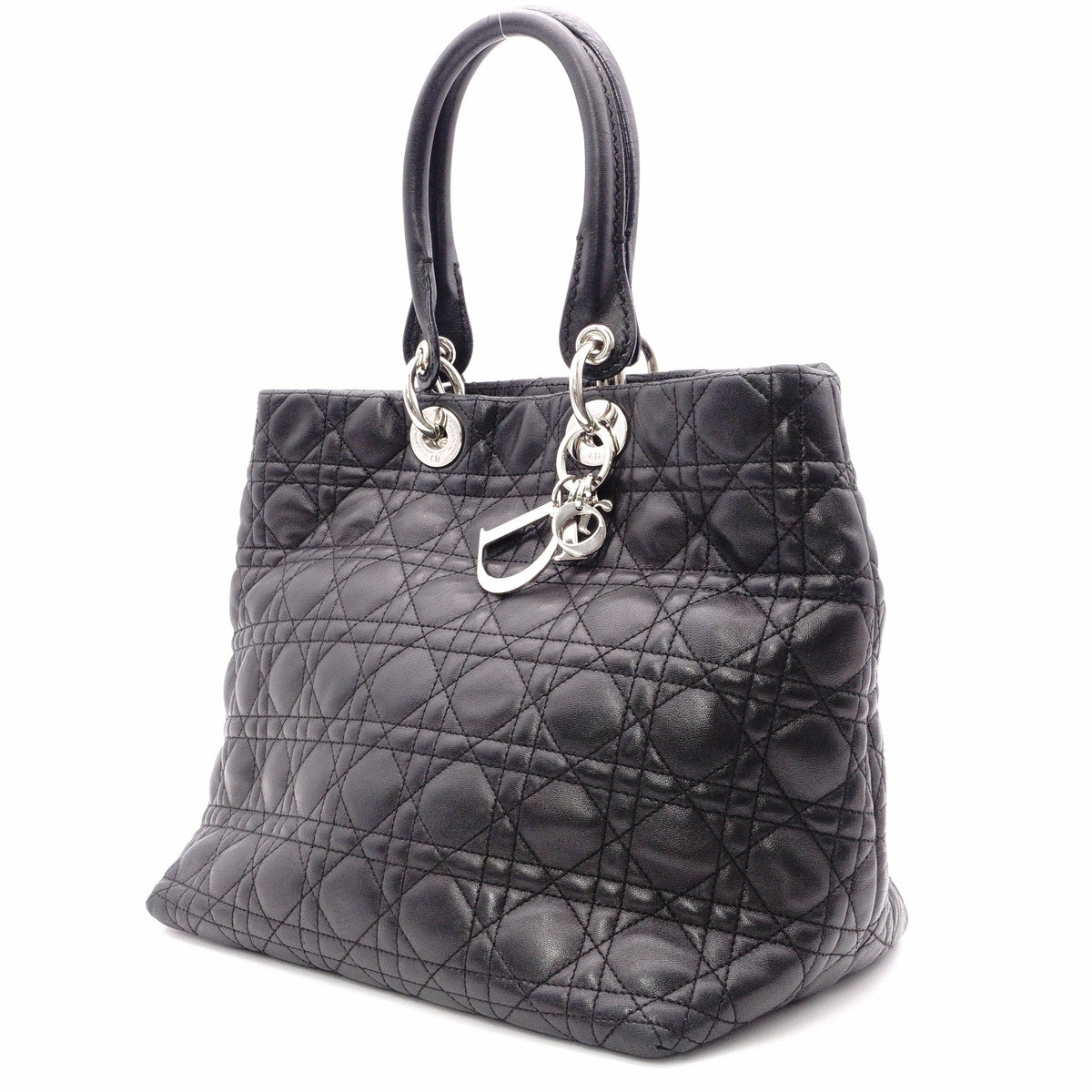 DIOR Canage Shoulder Bag, Leather, Black, Women's, Silver Hardware, Black Logo