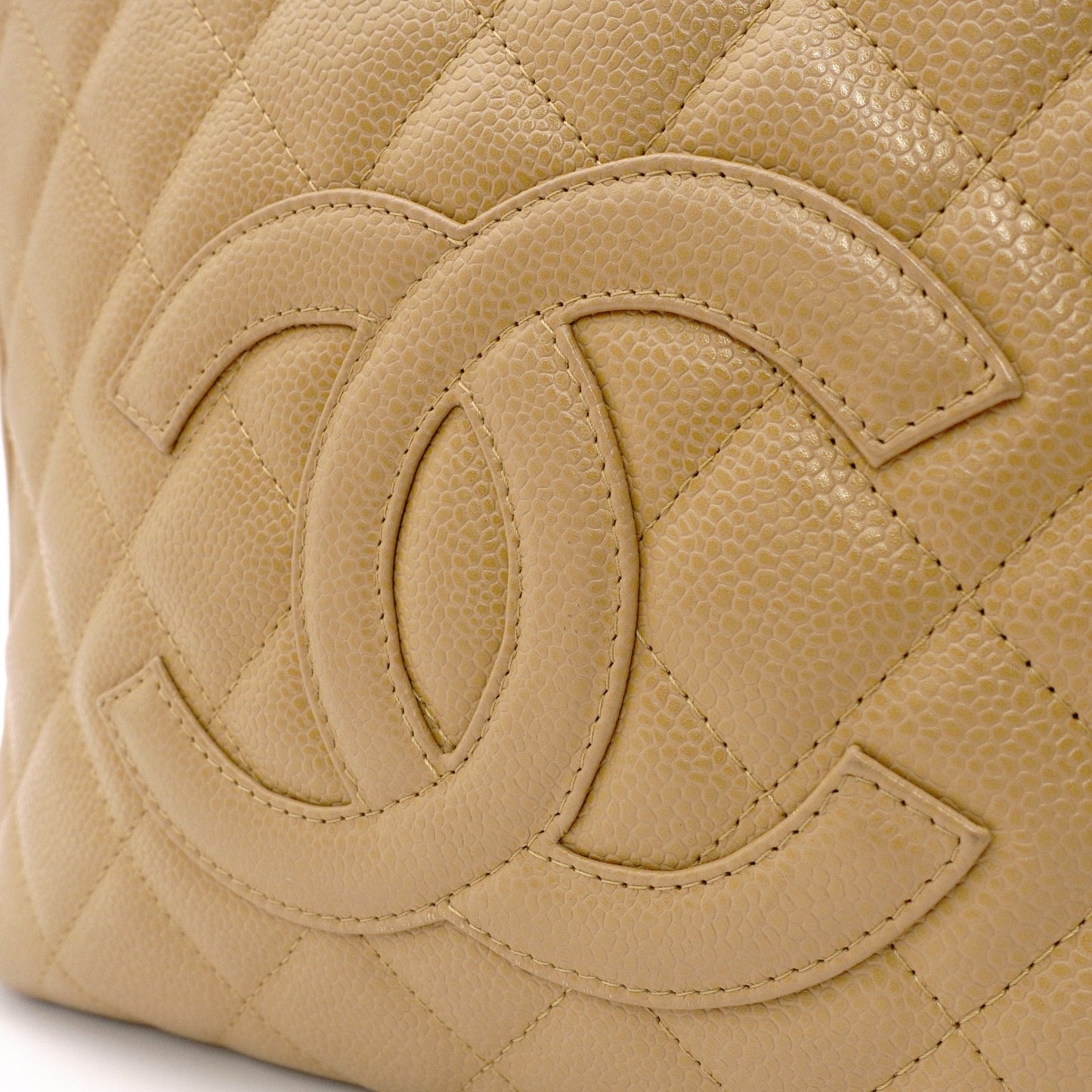 CHANEL PST Matelassé Shoulder Bag, Leather, Beige, Gold Hardware