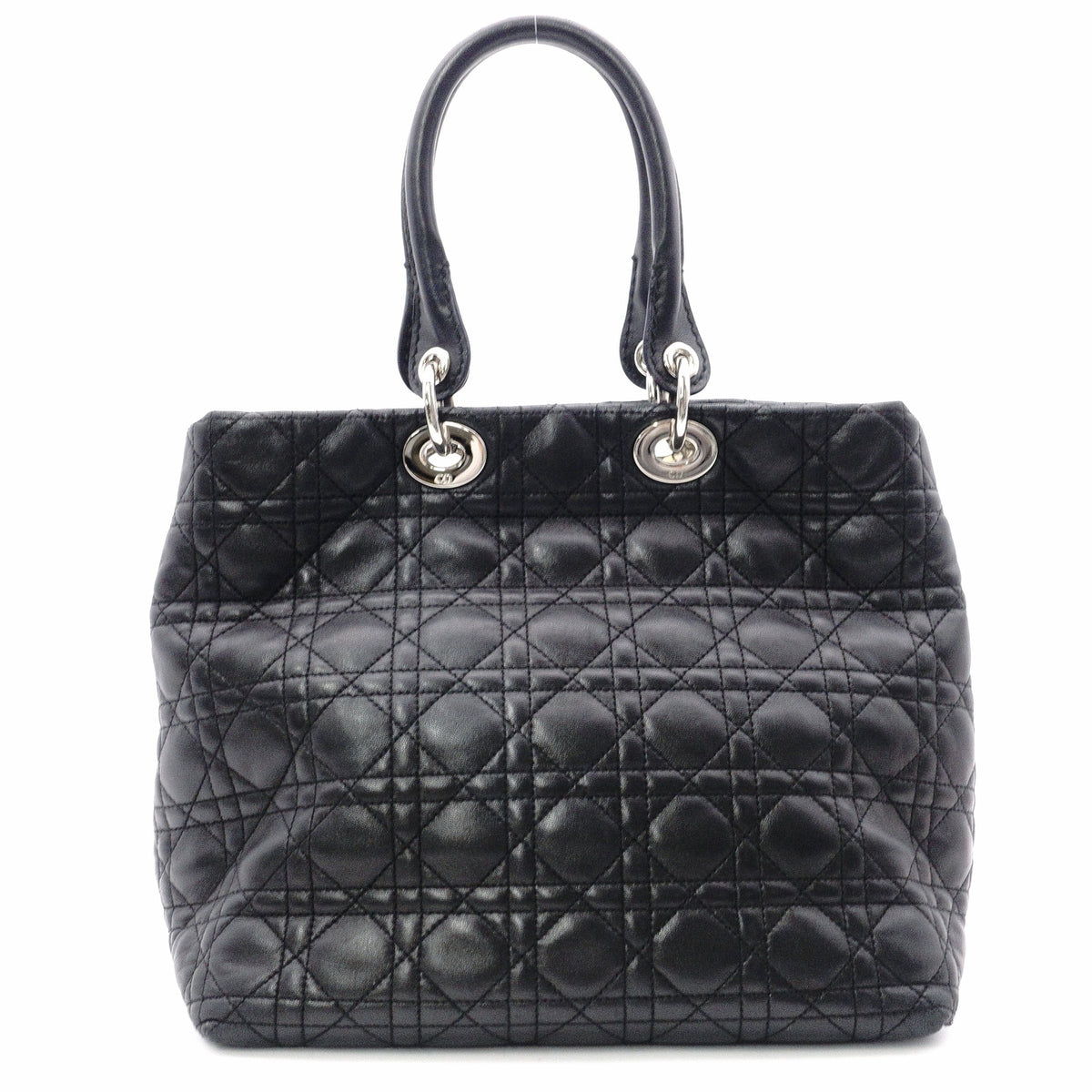 DIOR Canage Shoulder Bag, Leather, Black, Women's, Silver Hardware, Black Logo