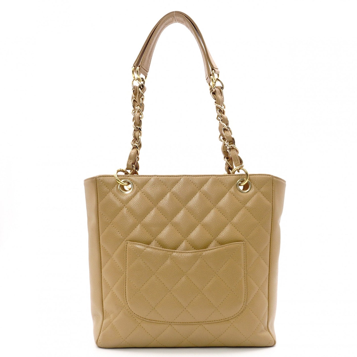 CHANEL PST Matelassé Shoulder Bag, Leather, Beige, Gold Hardware