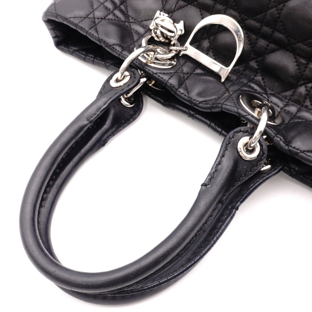 DIOR Canage Shoulder Bag, Leather, Black, Women's, Silver Hardware, Black Logo