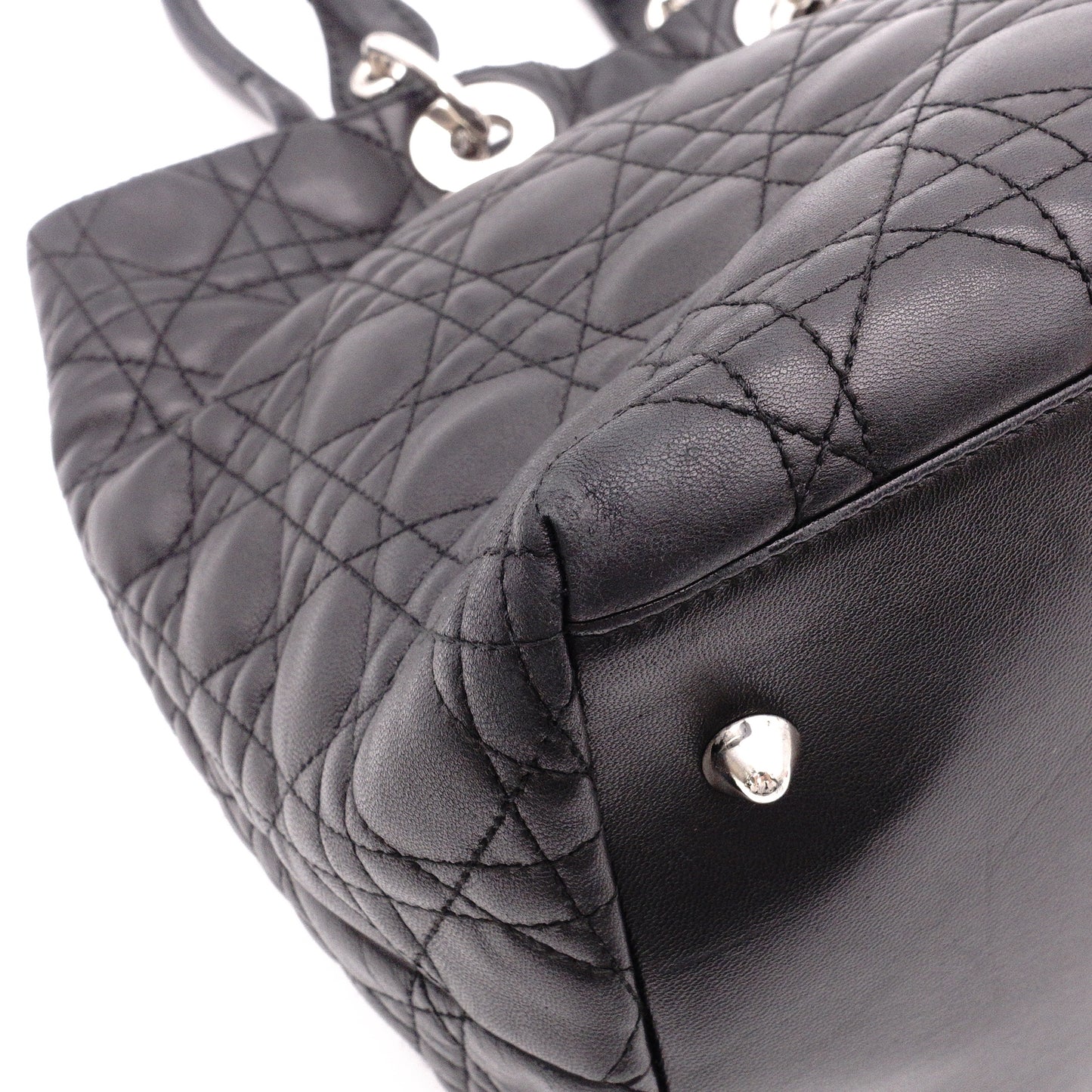 DIOR Canage Shoulder Bag, Leather, Black, Women's, Silver Hardware, Black Logo