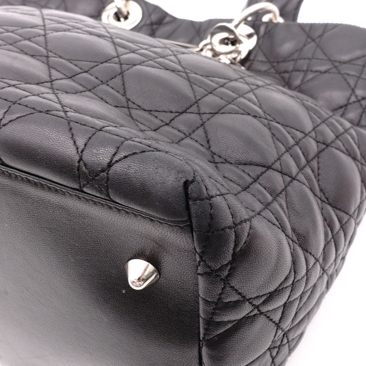 DIOR Canage Shoulder Bag, Leather, Black, Women's, Silver Hardware, Black Logo
