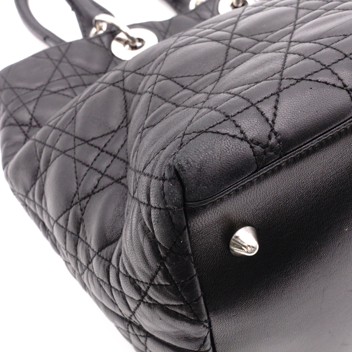 DIOR Canage Shoulder Bag, Leather, Black, Women's, Silver Hardware, Black Logo