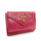 PRADA Compact Wallet Tri-Fold Wallet Saffiano Leather Pink Mini Wallet with Logo Box 7-7-514