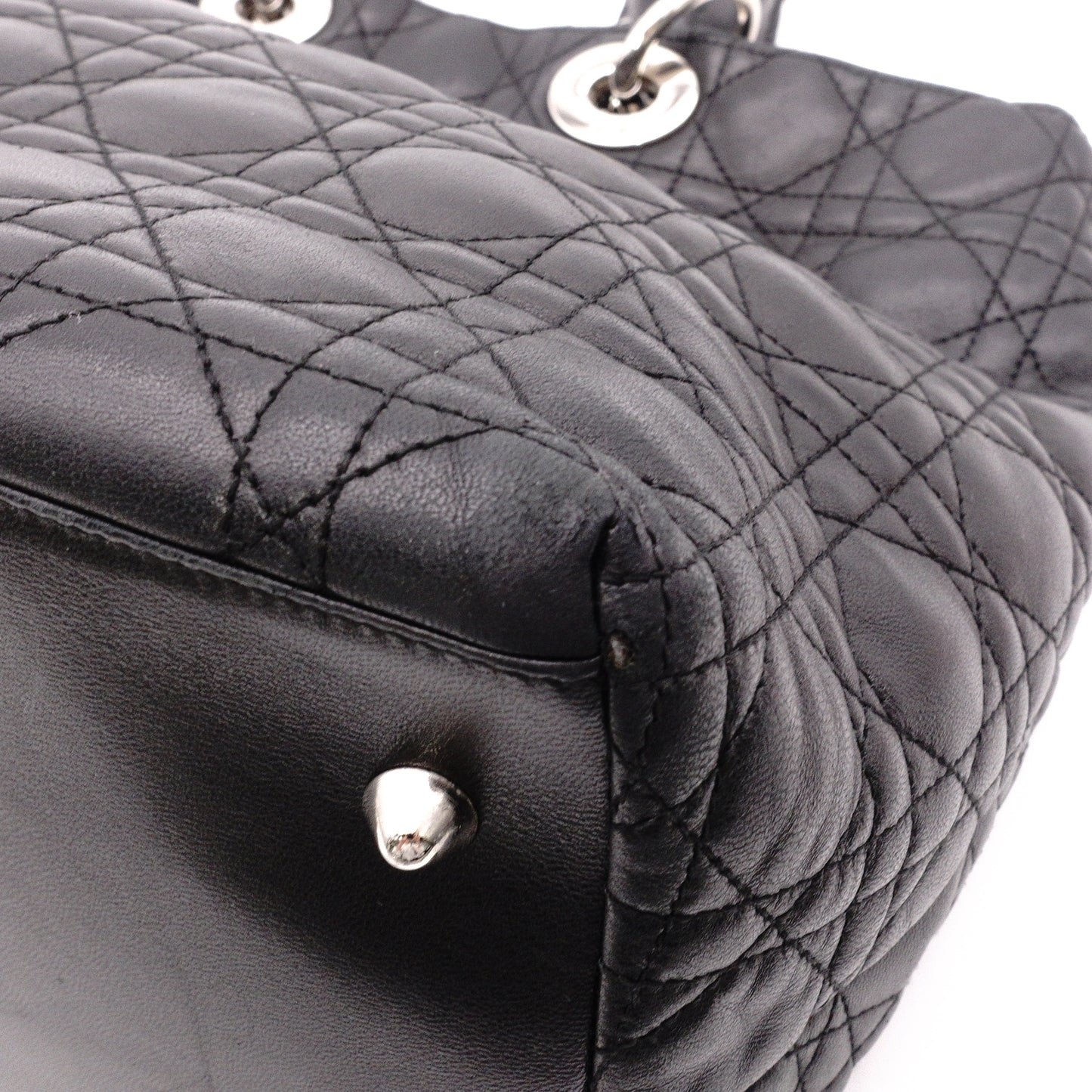 DIOR Canage Shoulder Bag, Leather, Black, Women's, Silver Hardware, Black Logo
