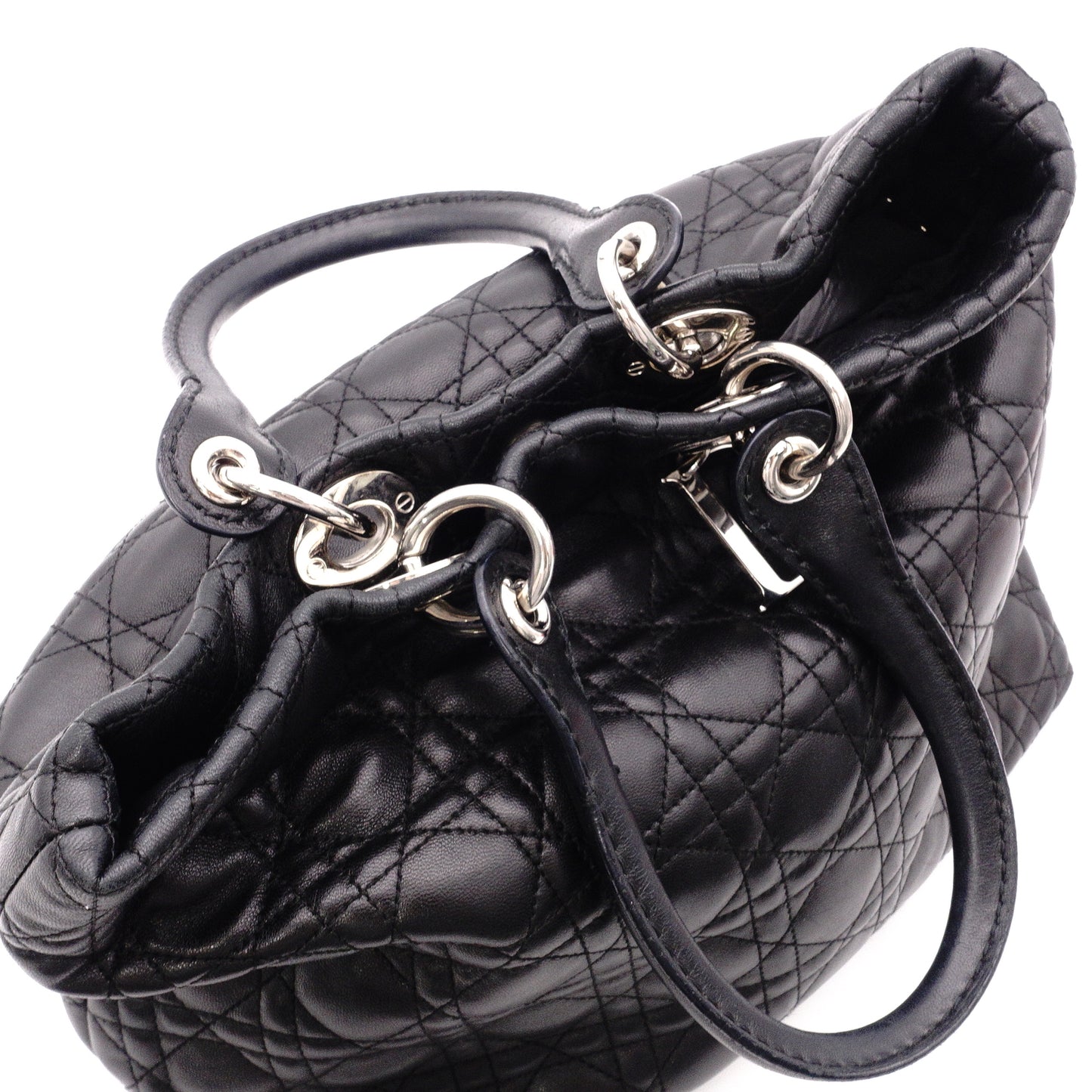DIOR Canage Shoulder Bag, Leather, Black, Women's, Silver Hardware, Black Logo