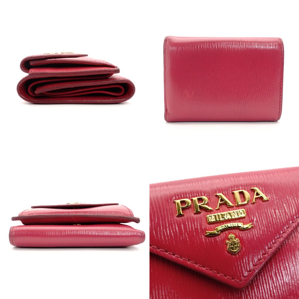 PRADA Compact Wallet Tri-Fold Wallet Saffiano Leather Pink Mini Wallet with Logo Box 7-7-514