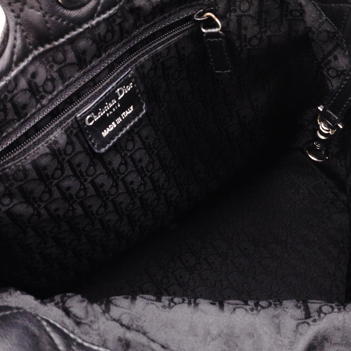 DIOR Canage Shoulder Bag, Leather, Black, Women's, Silver Hardware, Black Logo