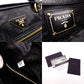 PRADA Handbag Black Leather Triangle Logo Black Gold Hardware R8020289