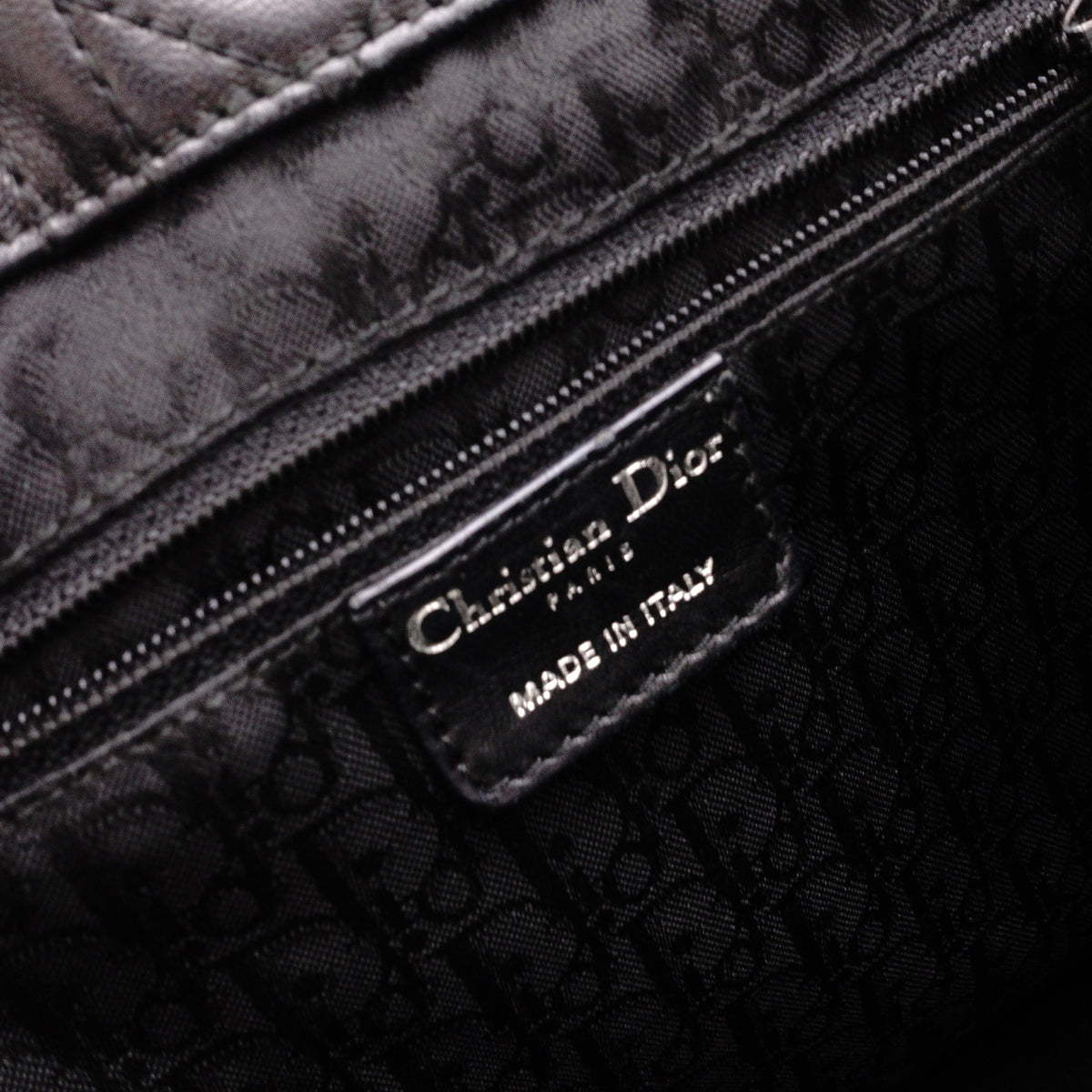 DIOR Canage Shoulder Bag, Leather, Black, Women's, Silver Hardware, Black Logo