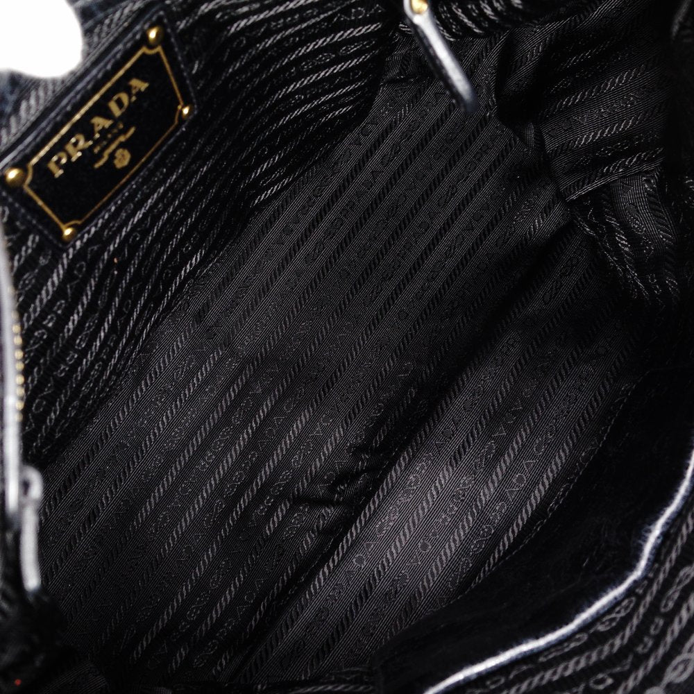 PRADA Handbag Black Leather Triangle Logo Black Gold Hardware R8020289